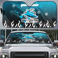 Personalized Cronulla-Sutherland Sharks Auto Sun Shade Y2K Grunge Aesthetic With Cyber Flames and Starburst Graphics