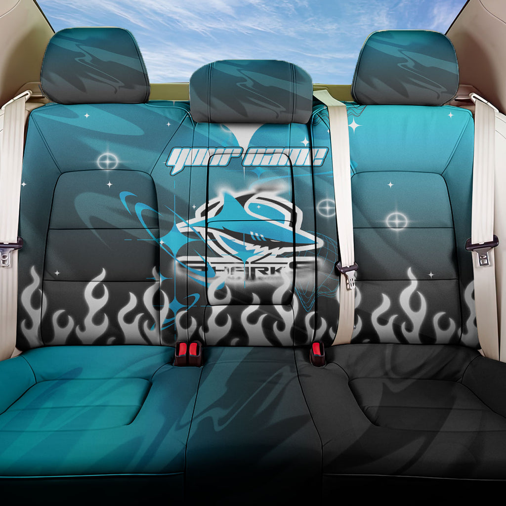 Personalized Cronulla-Sutherland Sharks Back Car Seat Cover Y2K Grunge Aesthetic With Cyber Flames and Starburst Graphics