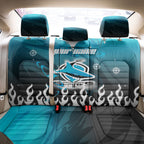 Personalized Cronulla-Sutherland Sharks Back Car Seat Cover Y2K Grunge Aesthetic With Cyber Flames and Starburst Graphics