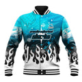 Personalized Cronulla-Sutherland Sharks Baseball Jacket Y2K Grunge Aesthetic With Cyber Flames and Starburst Graphics