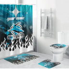 Personalized Cronulla-Sutherland Sharks Bathroom Set Y2K Grunge Aesthetic With Cyber Flames and Starburst Graphics