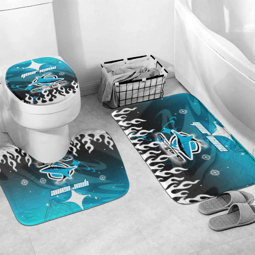 Personalized Cronulla-Sutherland Sharks Bathroom Set Y2K Grunge Aesthetic With Cyber Flames and Starburst Graphics
