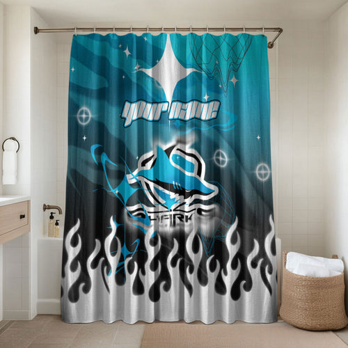 Personalized Cronulla-Sutherland Sharks Bathroom Set Y2K Grunge Aesthetic With Cyber Flames and Starburst Graphics