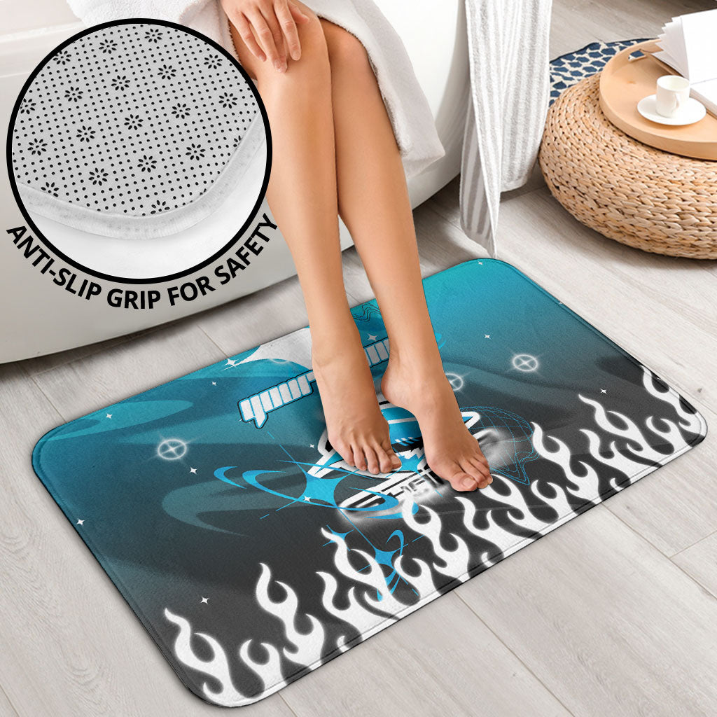 Personalized Cronulla-Sutherland Sharks Bathroom Set Y2K Grunge Aesthetic With Cyber Flames and Starburst Graphics