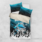 Personalized Cronulla-Sutherland Sharks Bedding Set Y2K Grunge Aesthetic With Cyber Flames and Starburst Graphics