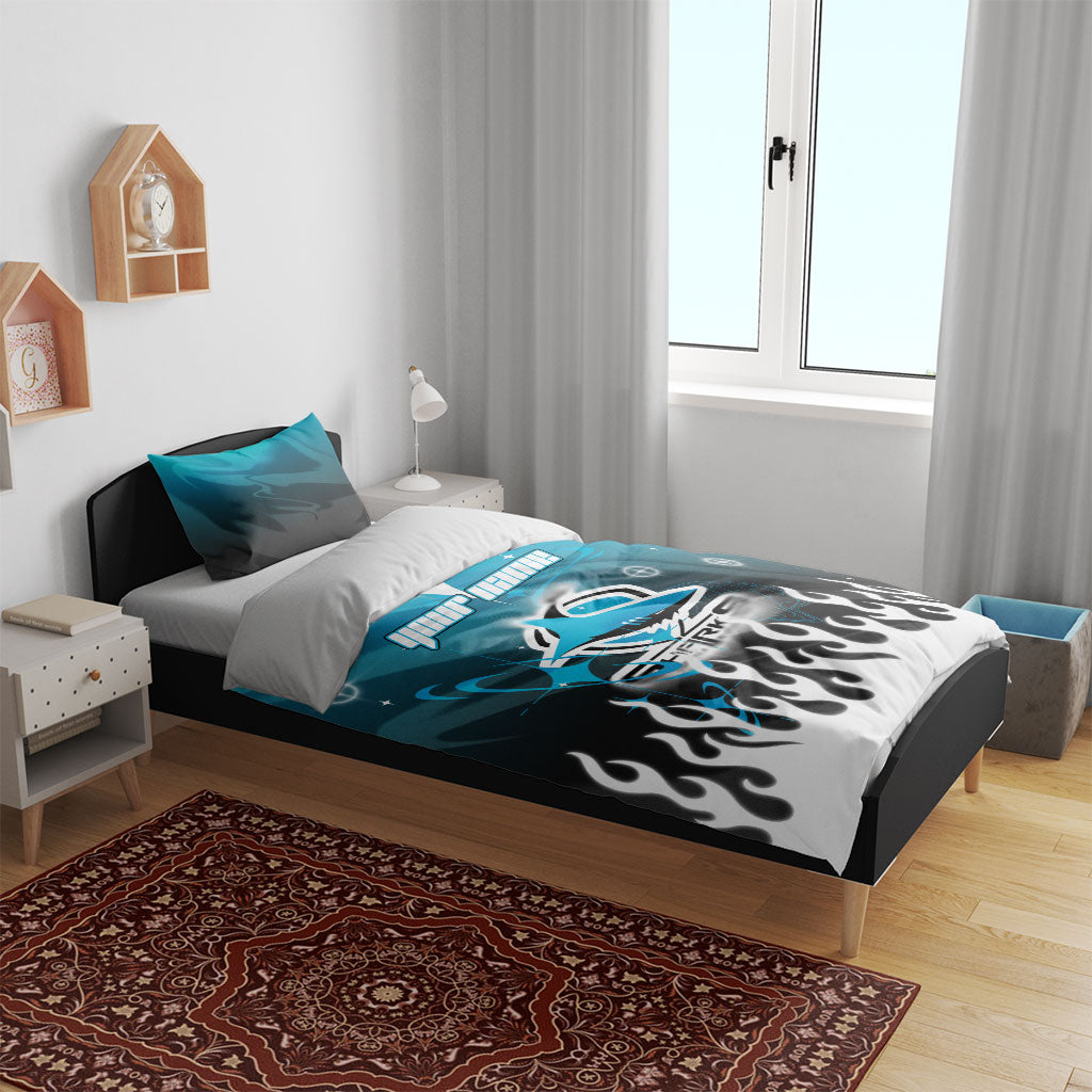 Personalized Cronulla-Sutherland Sharks Bedding Set Y2K Grunge Aesthetic With Cyber Flames and Starburst Graphics