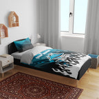 Personalized Cronulla-Sutherland Sharks Bedding Set Y2K Grunge Aesthetic With Cyber Flames and Starburst Graphics