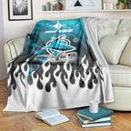 Personalized Cronulla-Sutherland Sharks Blanket Y2K Grunge Aesthetic With Cyber Flames and Starburst Graphics