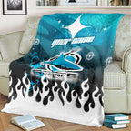 Personalized Cronulla-Sutherland Sharks Blanket Y2K Grunge Aesthetic With Cyber Flames and Starburst Graphics