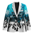 Personalized Cronulla-Sutherland Sharks Blazer Y2K Grunge Aesthetic With Cyber Flames and Starburst Graphics