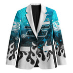 Personalized Cronulla-Sutherland Sharks Blazer Y2K Grunge Aesthetic With Cyber Flames and Starburst Graphics