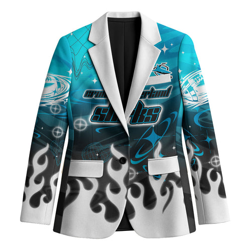 Personalized Cronulla-Sutherland Sharks Blazer Y2K Grunge Aesthetic With Cyber Flames and Starburst Graphics