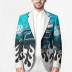 Personalized Cronulla-Sutherland Sharks Blazer Y2K Grunge Aesthetic With Cyber Flames and Starburst Graphics