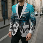 Personalized Cronulla-Sutherland Sharks Blazer Y2K Grunge Aesthetic With Cyber Flames and Starburst Graphics
