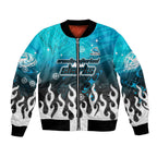 Personalized Cronulla-Sutherland Sharks Bomber Jacket Y2K Grunge Aesthetic With Cyber Flames and Starburst Graphics