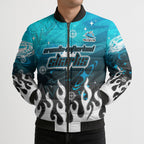 Personalized Cronulla-Sutherland Sharks Bomber Puffer Jacket Y2K Grunge Aesthetic With Cyber Flames and Starburst Graphics