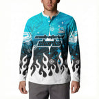 Personalized Cronulla-Sutherland Sharks Button Sweatshirt Y2K Grunge Aesthetic With Cyber Flames and Starburst Graphics