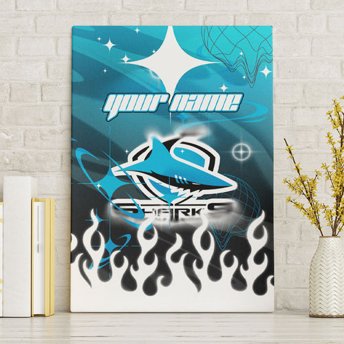 Personalized Cronulla-Sutherland Sharks Canvas Wall Art Y2K Grunge Aesthetic With Cyber Flames and Starburst Graphics