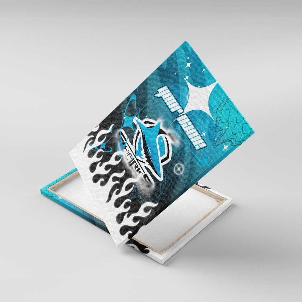 Personalized Cronulla-Sutherland Sharks Canvas Wall Art Y2K Grunge Aesthetic With Cyber Flames and Starburst Graphics