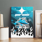 Personalized Cronulla-Sutherland Sharks Canvas Wall Art Y2K Grunge Aesthetic With Cyber Flames and Starburst Graphics