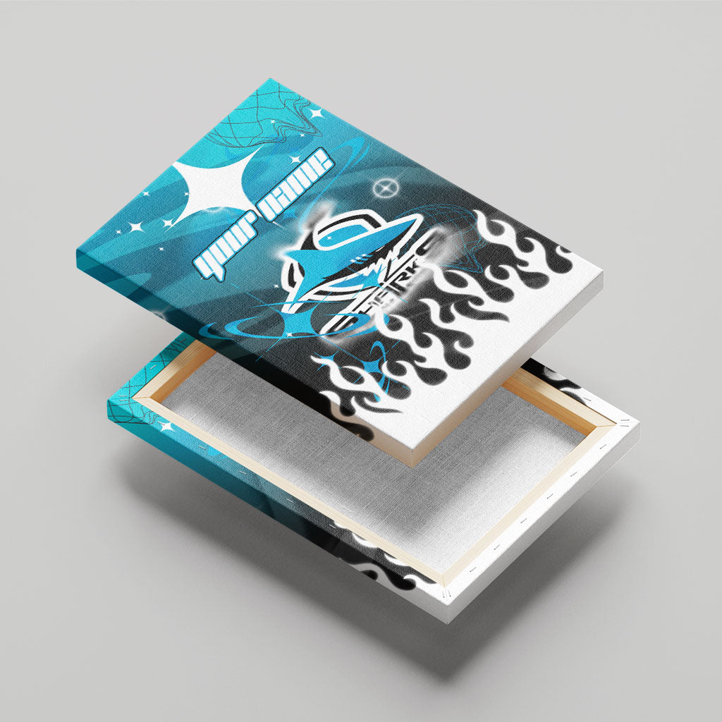 Personalized Cronulla-Sutherland Sharks Canvas Wall Art Y2K Grunge Aesthetic With Cyber Flames and Starburst Graphics