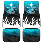 Personalized Cronulla-Sutherland Sharks Car Mats Y2K Grunge Aesthetic With Cyber Flames and Starburst Graphics