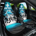 Personalized Cronulla-Sutherland Sharks Car Seat Cover Y2K Grunge Aesthetic With Cyber Flames and Starburst Graphics