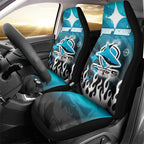 Personalized Cronulla-Sutherland Sharks Car Seat Cover Y2K Grunge Aesthetic With Cyber Flames and Starburst Graphics