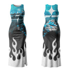 Personalized Cronulla-Sutherland Sharks Couples Matching Tank Maxi Dress and Long Sleeve Button Shirt Y2K Grunge Aesthetic With Cyber Flames and Starburst Graphics