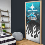 Personalized Cronulla-Sutherland Sharks Door Cover Y2K Grunge Aesthetic With Cyber Flames and Starburst Graphics