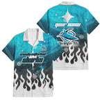 Personalized Cronulla-Sutherland Sharks Family Matching Short Sleeve Bodycon Dress and Hawaiian Shirt Y2K Grunge Aesthetic With Cyber Flames and Starburst Graphics