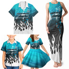 Personalized Cronulla-Sutherland Sharks Family Matching Tank Maxi Dress and Hawaiian Shirt Y2K Grunge Aesthetic With Cyber Flames and Starburst Graphics