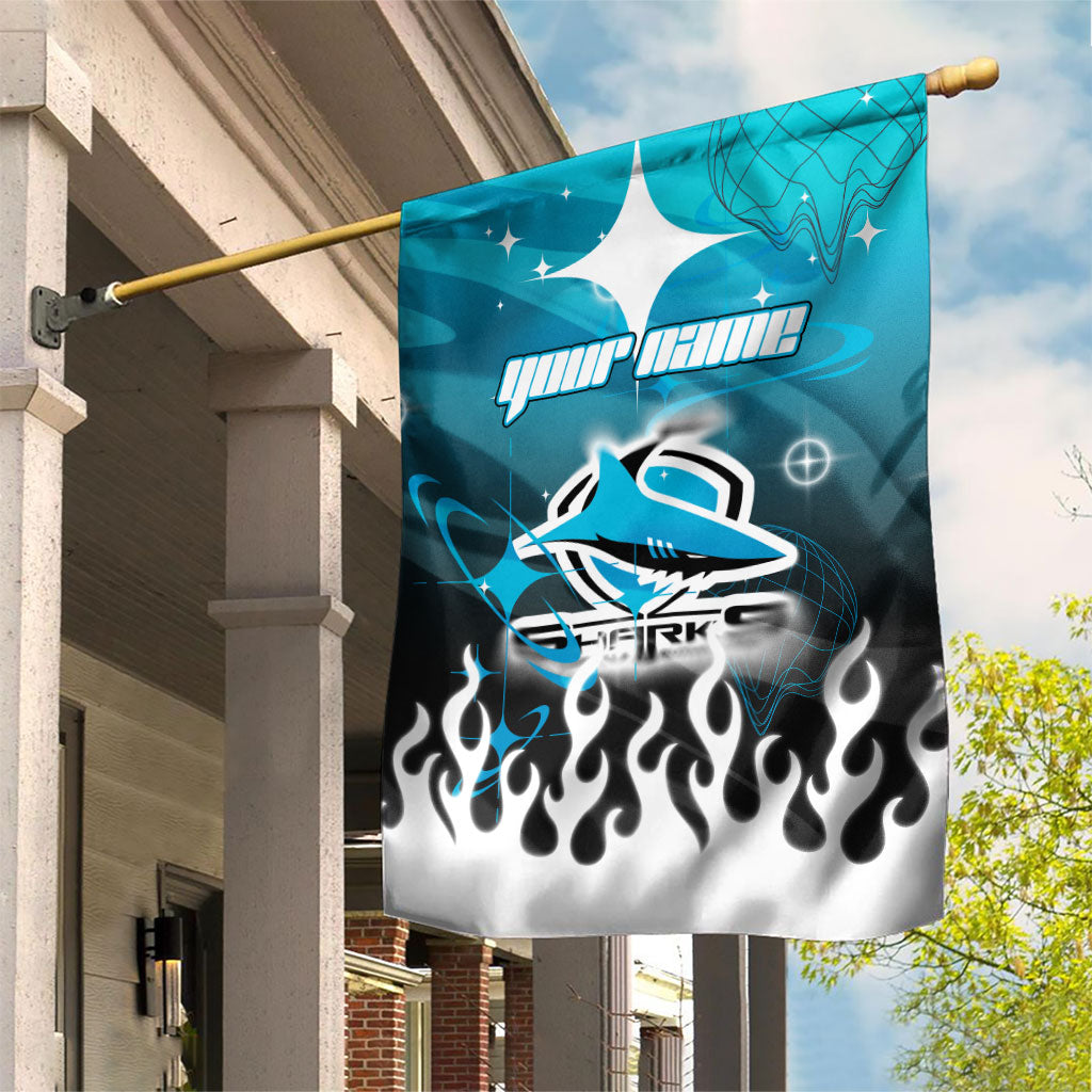 Personalized Cronulla-Sutherland Sharks Garden Flag Y2K Grunge Aesthetic With Cyber Flames and Starburst Graphics