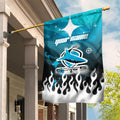 Personalized Cronulla-Sutherland Sharks Garden Flag Y2K Grunge Aesthetic With Cyber Flames and Starburst Graphics