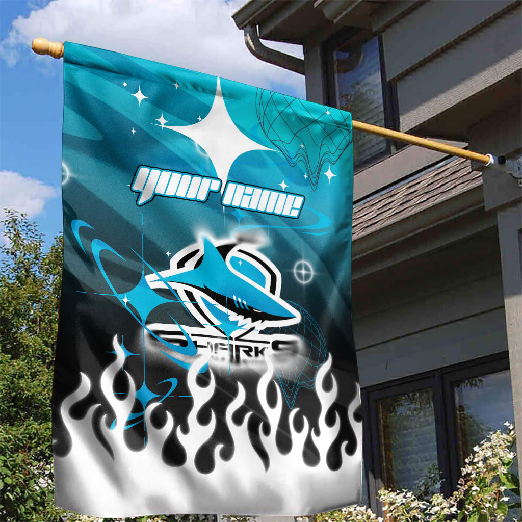 Personalized Cronulla-Sutherland Sharks Garden Flag Y2K Grunge Aesthetic With Cyber Flames and Starburst Graphics
