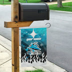 Personalized Cronulla-Sutherland Sharks Garden Flag Y2K Grunge Aesthetic With Cyber Flames and Starburst Graphics