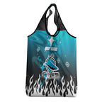 Personalized Cronulla-Sutherland Sharks Grocery Bag Y2K Grunge Aesthetic With Cyber Flames and Starburst Graphics