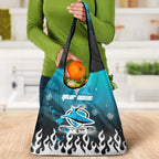 Personalized Cronulla-Sutherland Sharks Grocery Bag Y2K Grunge Aesthetic With Cyber Flames and Starburst Graphics