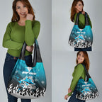 Personalized Cronulla-Sutherland Sharks Grocery Bag Y2K Grunge Aesthetic With Cyber Flames and Starburst Graphics
