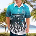 Personalized Cronulla-Sutherland Sharks Hawaiian Shirt Y2K Grunge Aesthetic With Cyber Flames and Starburst Graphics