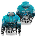 Personalized Cronulla-Sutherland Sharks Hoodie Y2K Grunge Aesthetic With Cyber Flames and Starburst Graphics
