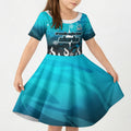 Personalized Cronulla-Sutherland Sharks Kid Short Sleeve Dress Y2K Grunge Aesthetic With Cyber Flames and Starburst Graphics