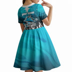 Personalized Cronulla-Sutherland Sharks Kid Short Sleeve Dress Y2K Grunge Aesthetic With Cyber Flames and Starburst Graphics
