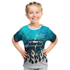 Personalized Cronulla-Sutherland Sharks Kid T Shirt Y2K Grunge Aesthetic With Cyber Flames and Starburst Graphics