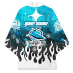 Personalized Cronulla-Sutherland Sharks Kimono Y2K Grunge Aesthetic With Cyber Flames and Starburst Graphics