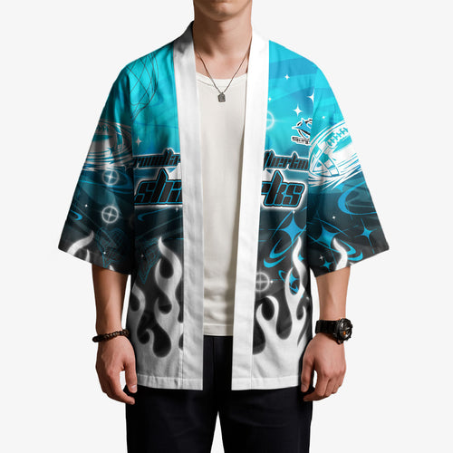 Personalized Cronulla-Sutherland Sharks Kimono Y2K Grunge Aesthetic With Cyber Flames and Starburst Graphics