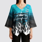 Personalized Cronulla-Sutherland Sharks Kimono Sleeve Blouse Y2K Grunge Aesthetic With Cyber Flames and Starburst Graphics