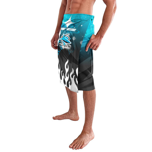 Personalized Cronulla-Sutherland Sharks Lavalava Y2K Grunge Aesthetic With Cyber Flames and Starburst Graphics