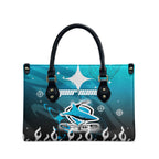 Personalized Cronulla-Sutherland Sharks Leather Bag Y2K Grunge Aesthetic With Cyber Flames and Starburst Graphics