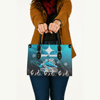 Personalized Cronulla-Sutherland Sharks Leather Bag Y2K Grunge Aesthetic With Cyber Flames and Starburst Graphics
